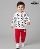 Babyhug Disney Terry Knit Full Sleeves Sweatshirt and Track Pant Set with Mickey Mouse Graphic - White & Red