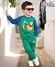 Babyhug Disney Terry Knit  Full Raglan Sleeves Cut & Sew Sweatshirt and Track Pant with Winnie the Pooh Graphic - Green & Blue
