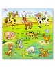 Hop N Play Wooden Peg Board Domestic Animals Identification Puzzle Tray, Early Learning Wooden Toys for Kids