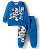 Babyhug Disney Terry Knit Full Sleeves Drop Shoulder Sweatshirt and Track Pant with Mickey Mouse Graphic - Blue