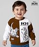Babyoye Disney Terry Knit Full Sleeves Drop Shoulder Cut & Sew Pullover Sweatshirt with 101 Dalmatians Graphic & Badge Detailing - Brown & White