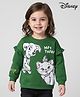 Babyoye Disney Terry Knit Drop Shoulder Full Sleeves Pullover Sweatshirt with Ruffles Dalmatian & Marie Graphics - Green