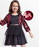 Hola Bonita Knit Glitter Mesh Party Dress With Full Sleeves Sequinned Shrug - Black