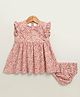 Sweetlime by A.S Cotton Woven Frill Sleeves Floral Printed Dress & Bloomer Set - Pink