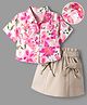 OLLINGTON ST. Woven Rayon Half Sleeves Floral Printed Top & Cotton Twill Skirt Set- Pink White & Khaki