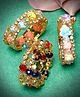 Stoln Set Of 3 Stones & Rhinestones Embellished Bracelets - Golden