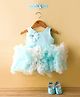 Enfance Sleeveless Floral Applique & Ruffle Detailed Knee Length Dress With Headband & Booties Set -  Ferozi