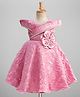 Enfance Cold Shoulder Sleeves Textured & Floral Applique Detailed Knee Length Dress - Pink