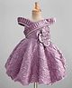 Enfance Cold Shoulder Sleeves Textured & Floral Applique Detailed Knee Length Dress - Purple