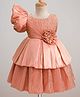 Enfance Flutter Sleeves Floral Applique Detailed Layered Knee Length Dress - Peach