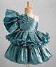 Enfance Half Bell Sleeves Stones Embellished Floral Applique Detailed Layered Knee Length Dress - Teal