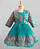 Enfance Floral Embroidered Beads Embellished Knee Length Dress With Full Sleeves Jacket Set - Rama Green