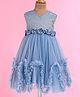 Enfance Sleeveless Floral Applique & Rhinestones Embellished Knee Length Dress - Blue