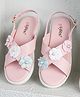 Toothless Pearls Embellished Floral Applique Detailed Sandals - Pink