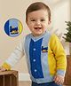 Babyoye 100% Cotton Knit Full Sleeves Striped Front Open Sweater With Embroidery Detailing - Multicolor