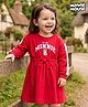 Babyhug Disney Terry Knit Drop Shoulder Full Sleeves Oversized Dress With Minnie Mouse Graphics - Maroon