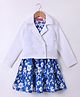 M'andy Waffle Woven Floral Printed Dress With Full Sleeves Jacket Set - Blue & White