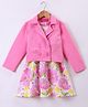 M'andy Waffle Woven Floral Printed Dress With Full Sleeves Textured Jacket Set - Pink