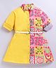 M'andy Woven Full Sleeves Floral Printed Shirt Style Cut & Sew Dress With Belt - Yellow