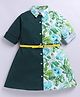 M'andy Woven Full Sleeves Floral Printed Shirt Style Cut & Sew Dress With Belt - Green