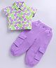 M'andy Textile Woven Short Sleeves Floral Printed Shirt Style Top & Pant Set - Purple