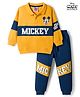 Babyhug Disney Terry Knit Full Sleeves Cut & Sew Polo T-Shirt & Lounge Pant Set with Mickey Mouse Graphics - Yellow