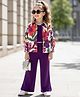 OLLINGTON ST. Floral Printed Georgette Full Sleeves Shirt & Cotton Lycra Culotte with Inner Knit Top  - Multicolor & Purple