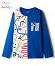 Arias Cotton Knit Full Sleeves Cut & Sew T-Shirt With Smile Text Print - White & Blue