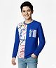 Arias Cotton Knit Full Sleeves Cut & Sew T-Shirt With Smile Text Print - White & Blue