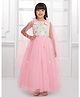 Tiny Kingdom Net Woven Sleeveless Pearls Embellished Floral Applique Detailed Gown - Pink