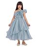 Tiny Kingdom Satin Woven Sleeveless Pearls Embellished Floral Applique Detailed Layered Gown - Blue