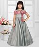 Tiny Kingdom Satin Woven Cold Shoulder Sleeves Floral Applique Detailed & Rhinestones Embellished Gown - Grey