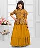 Betty By Tiny Kingdom Woven Three Fourth Sleeves Leaves Printed Beads Embellished Gown - Yellow