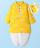 EARTHY TOUCH Cotton Woven Full Sleeves Kurta Dhoti Set With Floral Print - Yellow