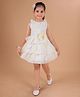 PINK MERMAID Cotton Knit Sleeveless Floral Printed Bow Applique Detailed Layered Dress - Yellow