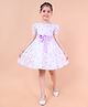 PINK MERMAID Satin Knit Half Puffed Sleeves Floral Embroidered Dress - Purple