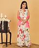 Trampoline Cotton Woven Sleeveless Floral Printed Gota Lace Embellished Kurti & Sharara With Dupatta Set - Red & White