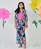 Trampoline Cotton Knit Solid Top & Three Fourth Sleeves Jacket & Palazzo Set - Multi Colour