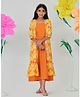 Trampoline Cotton Woven Solid Dress With Three Fourth Sleeves Floral Printed Shrug Set - Orange