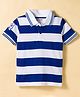 Kookie Kids Cotton Knit Half Sleeves Striped Polo T-Shirt - Blue