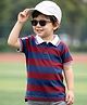 Kookie Kids Cotton Knit Half Sleeves Striped Polo T-Shirt - Maroon