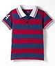 Kookie Kids Cotton Knit Half Sleeves Striped Polo T-Shirt - Maroon