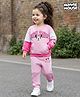 Babyhug Disney Terry Knit Full Sleeves Cut & Sew Sweatshirt & Lounge Pant Set with Minnie Mouse Graphic & Kangaroo Pocket - Pink