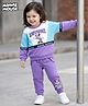 Babyhug Disney Terry Knit Drop Shoulder Full Sleeves Cut and Sew Sweatshirt and Track Pants with Minnie Graphic - Purple & Light Blue
