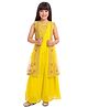 Tiny Kingdom Georgette Woven Sleeveless Floral Embroidered Top & Palazzo With Jacket Set - Yellow