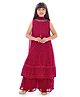 Tiny Kingdom Georgette Woven Sleeveless Floral Embroidered Sequins Embellished Kurti & Palazzo With Dupatta Set - Pink