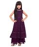 Tiny Kingdom Georgette Woven Sleeveless Floral Embroidered Sequins Embellished Kurti & Palazzo With Dupatta Set - Wine