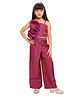Tiny Kingdom Woven Sleeveless Pearls Embellished Frill Detailed Top & Palazzo With Hairband Set - Pink