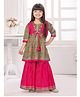 Tiny Kingdom Cotton Woven Three Fourth Sleeves Floral Printed Gota Lace Embellished Kurti & Sharara With Shrug Set - Grey & Pink