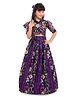Tiny Kingdom Woven Half Puffed Sleeves Bird Embroidered Floral Printed Coordinating Lehenga Choli With Hair Clip Set - Purple